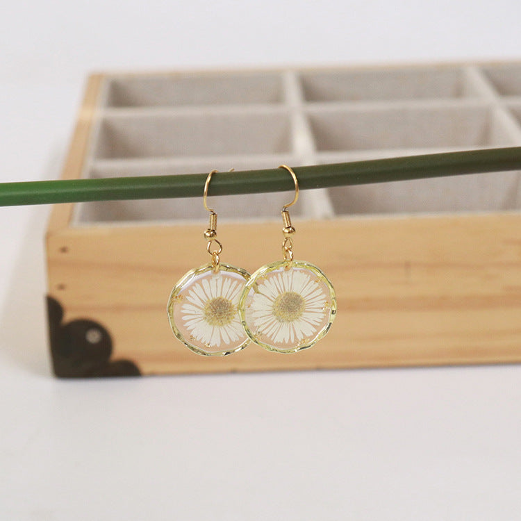 Wholesale new 6pcs/pack resin dried flower irregular round gold earrings creative real flower fashion earrings